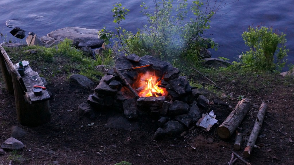 Campfire on Big Crow Lake, providing a bit of relief from the mosquitoes