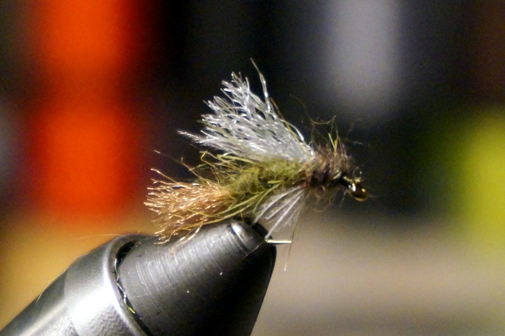 Caddis or BWO emerger, loosely based off a Snowshoe Emerger pattern