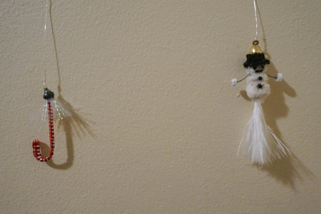 A couple Christmas flies I made with my daughter to hang on the tree